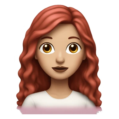 Woman with a white skin that has Long Dark red hair and brown eyes with an eyeliner and lashes coding on a pink macbook sticker