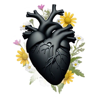 black anatomical heart with wildflowers sticker