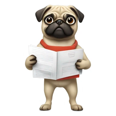 a pug holding a folder with documents sticker
