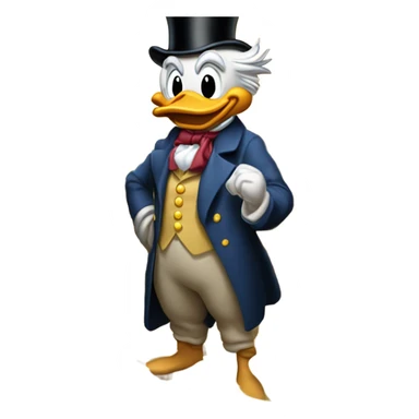 a slim successful looking scrooge mcduck standing atop a pile of money sticker