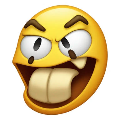 Angry frowning emoji face biting its tongue, tongue must be folded inside mouth and held by teeth, appearing outside sticker