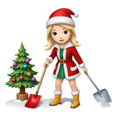 üzerinde kürek çeken kızların süs olarak asılı olduğu yılbaşı ağacı sticker