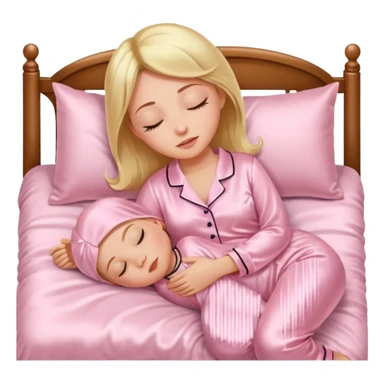 Mulher dormindo de pijama na sua cama de cetim rosa bebê sticker