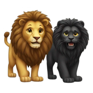 Black small cat and big lion playing sticker
