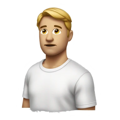 Un personnage masculin avec un t-shirt blanc et un point d'interrogation sticker
