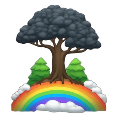 montagne noir avec un peu d'arbre avec un arc-en-ciel sticker