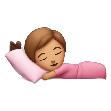 white female with brown short hair with a bow asleep on a pink bed sticker