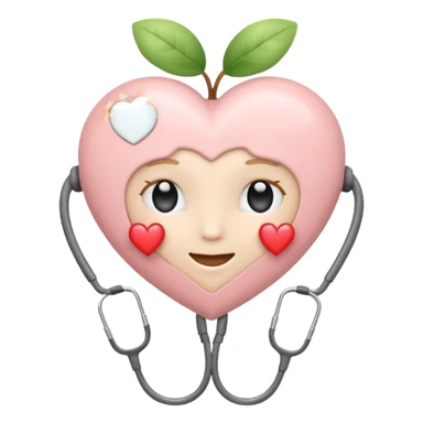 Minimalist emoji of a white heart with a stethoscope halo, small brain inside, sparkle accent, pastel colors (blush, cream, sage), smooth vector lines, rounded edges, Apple emoji style, transparent background, cute and aesthetic. sticker