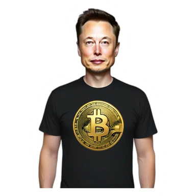 Elon musk holding bitcoin ,and wearing x(Twitter) t-shirt  sticker