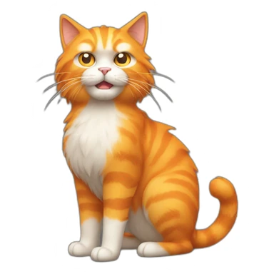 cute angry orange hairy cat full body with long tail sticker