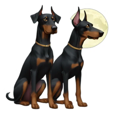 Two dobermans no cropped ears with moon sticker