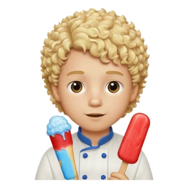 boy blonde curly hair, chef, eating ice pop sticker