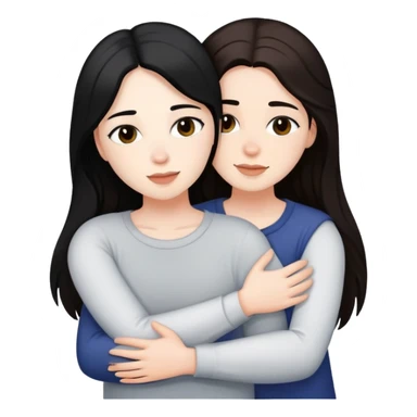 A lesbian couple with white skin and long black and brown hair hugging intimately sticker