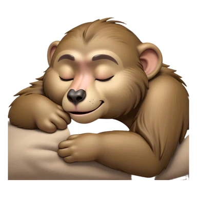Meme-Worthy Cute Sleeping Baboon Portrait Emoji, Head resting peacefully with a contented smile, showcasing a robust build and a luxuriously soft Fur of earthy browns, eyes shut in a serene, restful nap, Simplified yet hilariously adorable features, highly detailed, glowing with a soft, drowsy light, high shine, relaxed and utterly lovable, stylized with an air of playful laziness, bright and heartwarming, soft glowing outline, capturing the essence of a comically sleepy baboon, so meme-worthy it feels like it could instantly become the next viral sensation of adorable slumber! sticker
