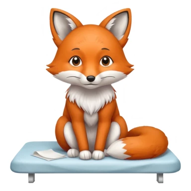 A small fox patient with bandaged tail, sitting shyly on the exam table.
 sticker