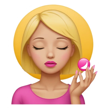 Yellow circle emoji exasperated and drumming fingers up the side of their head the eye is closed it is a side profile pink lipstick and pink nails ot is a side profile no hair sticker