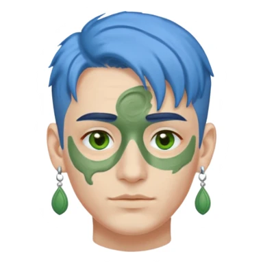 green clay mask man with earrings and blue hair sticker