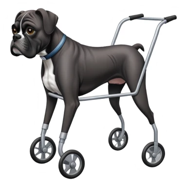 Elderly black boxer dog using a walker  sticker