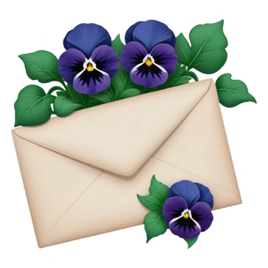 A gracefully aged love letter sealed with a deep green wax stamp, resting beside a navy blue bouquet of pansies. sticker
