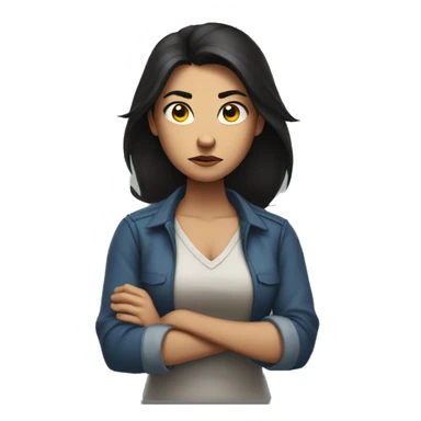 Angry scowling woman, long dark hair, with arms crossed over chest. sticker
