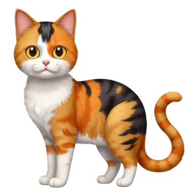 full body colourful calico tabby cat with disproportioned head with an anxious face and white front legs sticker