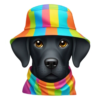 Black lab with a bucket hat sticker