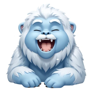 Cinematic Cute Yawning Yeti Portrait Emoji, with a charming, fluffy, snow-dusted figure in gentle whites and cool blues, head tilting back in a wide, endearing yawn with softly closed, peaceful eyes and a content little smile, simplified yet irresistibly adorable, highly detailed with a soft, frosty glow and outline capturing the serene slumber of a yeti! sticker