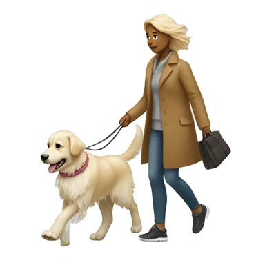 Woman walking a white golden retriever sticker