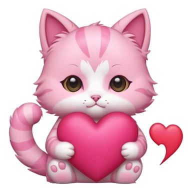 chibi anime pink cat holding a big heart sticker