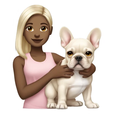 Omre hair girl with beige but whiter French bulldog puppy sticker