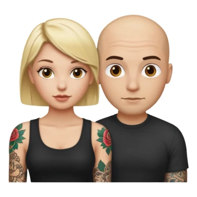 throuple blonde female brunette female with tattoed bald male sticker