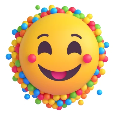 3D smiley emoji, round shape, lucky confetti, lucky face sticker