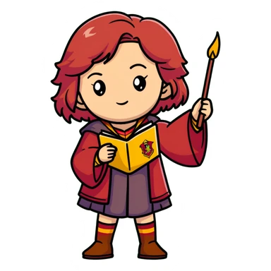 Cute Hermione casting a spell, Gryffindor colors sticker
