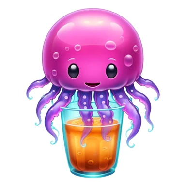 Glowing neon jellyfish drinking boba  sticker