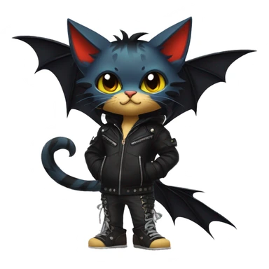 Cool Edgy Punk Litten-Nargacuga-Cat with black bat-wing-ears full body sticker