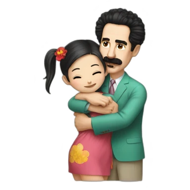 borat hugs chinese girl sticker