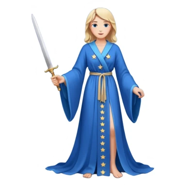 An upright Europe (a tall woman), wearing a blue, flowing robe with stars on the hem, and behind her stands Chancellor Merz, holding a knife toward her back 
you forgot chanccellor merz behind her sticker