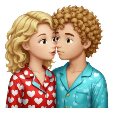 Blonde girl and brown curly haired boy kissing in pajamas sticker