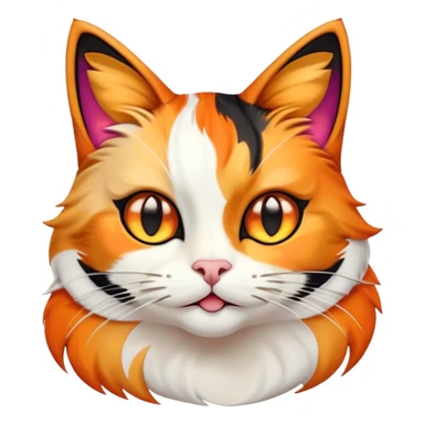 Cinematic Comical Calico Cat Portrait Emoji, Head tilted dramatically with an exaggeratedly surprised expression, showcasing a vibrant patchwork fur of orange, black, and white with wide, comically expressive eyes, simplified yet hilariously detailed, glowing with a sassy, golden radiance, high shine, exuding playful mischief and cheeky feline attitude, styled with a soft glowing outline, capturing the essence of a calico cat that looks ready to leap off the screen with mischievous flair! sticker