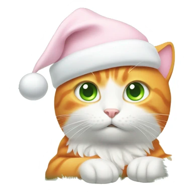 orange cat with green eyes and white angel wings and light pink christmas hat sticker