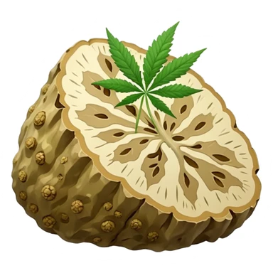 slices of white truffle with cannabis leaf sticker
