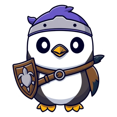 Cute penguin as Norse god Odin with two ravens on shoulders, wearing a Viking helmet and eyepatch sticker