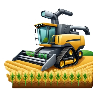 An icon featuring a wheat field, fertilizer formulas, and plant cells, a microscope and soil layers, symbolizing agronomy. The design includes a combine harvester, representing plant science, crop management, and sustainable farming practices. Transparent background highlights agricultural research sticker