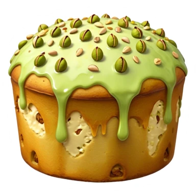 panettone con glassa al pistacchio che scende lungo i bordi e pistacchi come decorazione sticker