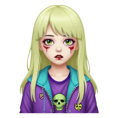  portrait-of-a-zombie-k-pop-idol,-wearing-a-stylish-streetwear-outfit-with-layered-colorful-clothing,-long-hair-with-bangs,-makeup,- sticker
