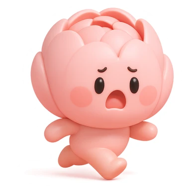 round chibi pastel pink peony flower with blushing cheeks and a panicked expression, rushing with tiny legs, vinyl figure style sticker