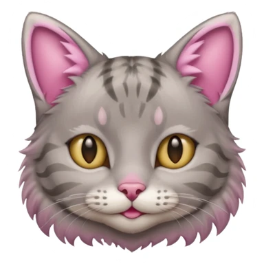 grey tabby cat: pink ears, fur, a little smile sticker