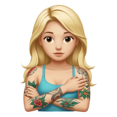 girl with long blonde hair and tattoos on arms sunbathing sticker