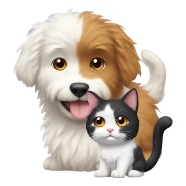 White fluffy dog and calico cat sticker