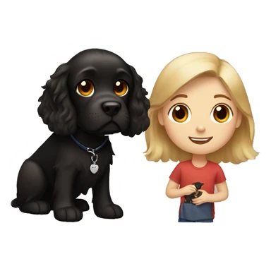 brown-haired girl and blond-haired boy with a black cocker spaniel sticker